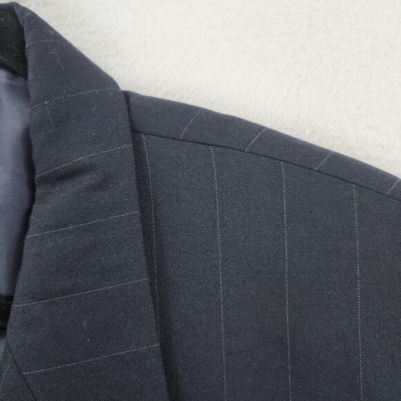 Albert Nipon Jacket Mens 46R Navy Blue Pinstripe Parisian Wool Blazer Suit Coat - Picture 3 of 16